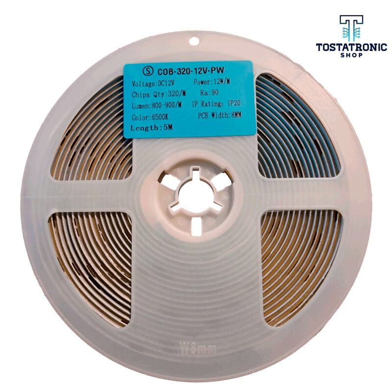 Tira Led Tipo Cob Blanco Frio 6500k Ip20 5mts Tostatronic