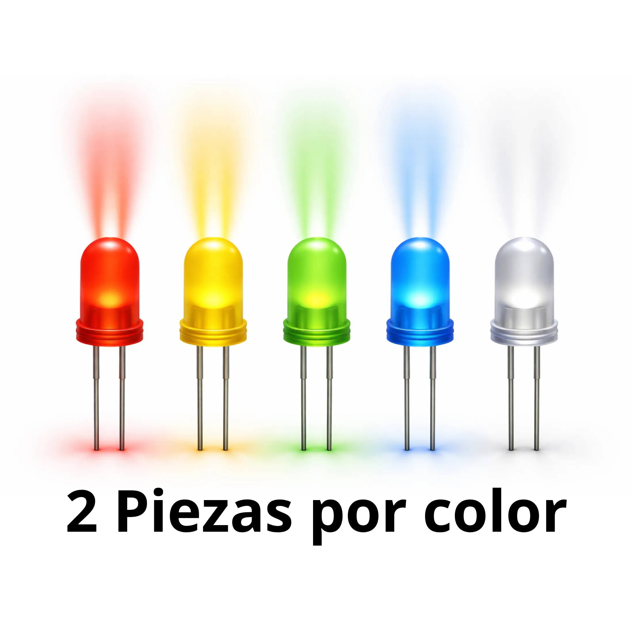 Kit De 10 Leds Básico (2 Blancos, 2 Rojos D, 2 Amarillos D, 2 Azules D, 2 Verdes D) - Image 2