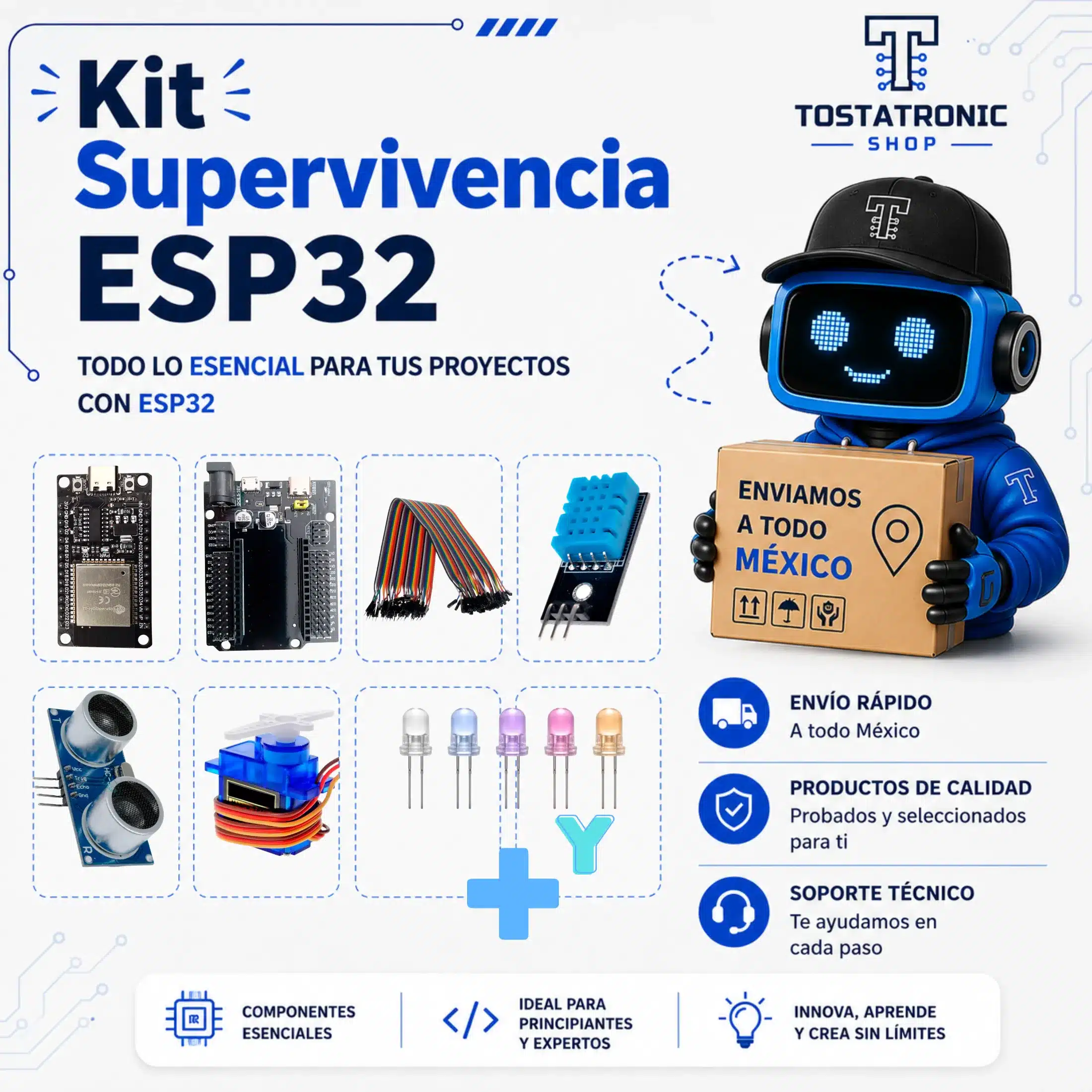 Kit ESP32 WiFi Bluetooth Starter Escolar - Protoboard, Sensores DHT11, Ultrasónico, Servo SG90 y Cables - Image 2